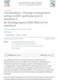 Correspondance « Chirurgie et enseignement pratique en 2021 : quelle place pour la simulation ? »
