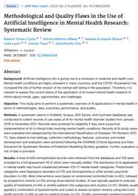 Methodological and Quality Flaws in the Use of Artificial Intelligence in Mental Health Research: Systematic Review