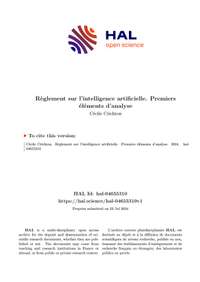 Règlement sur l’intelligence artificielle. Premiers éléments d’analyse